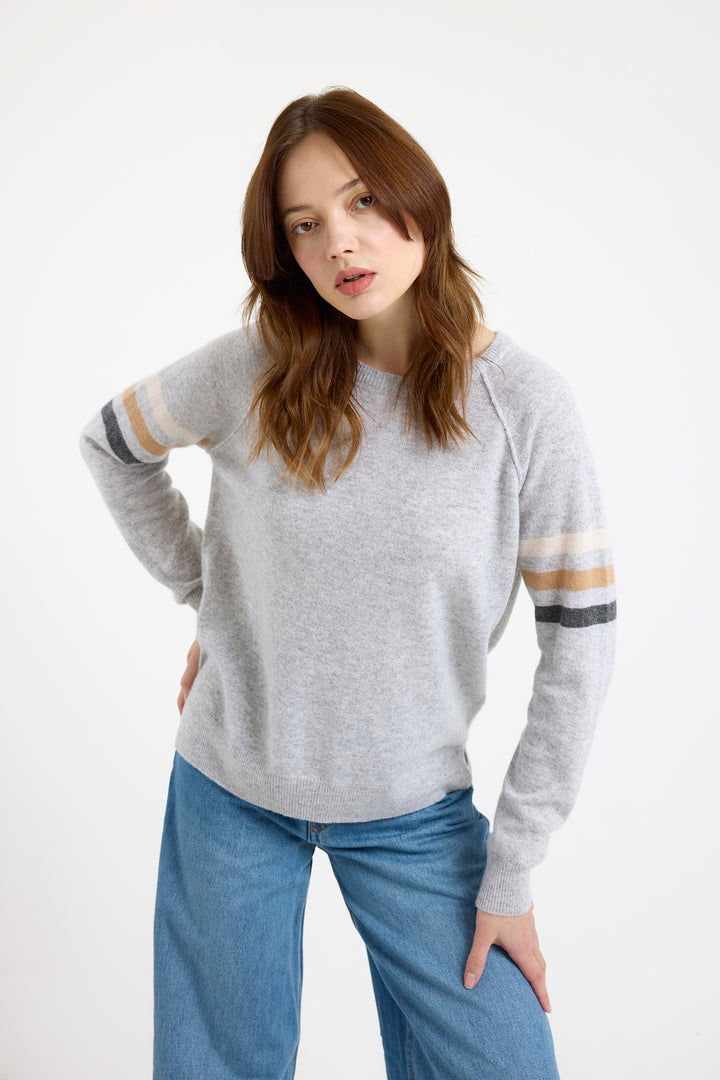 Annie Stripe Crewneck in Grey