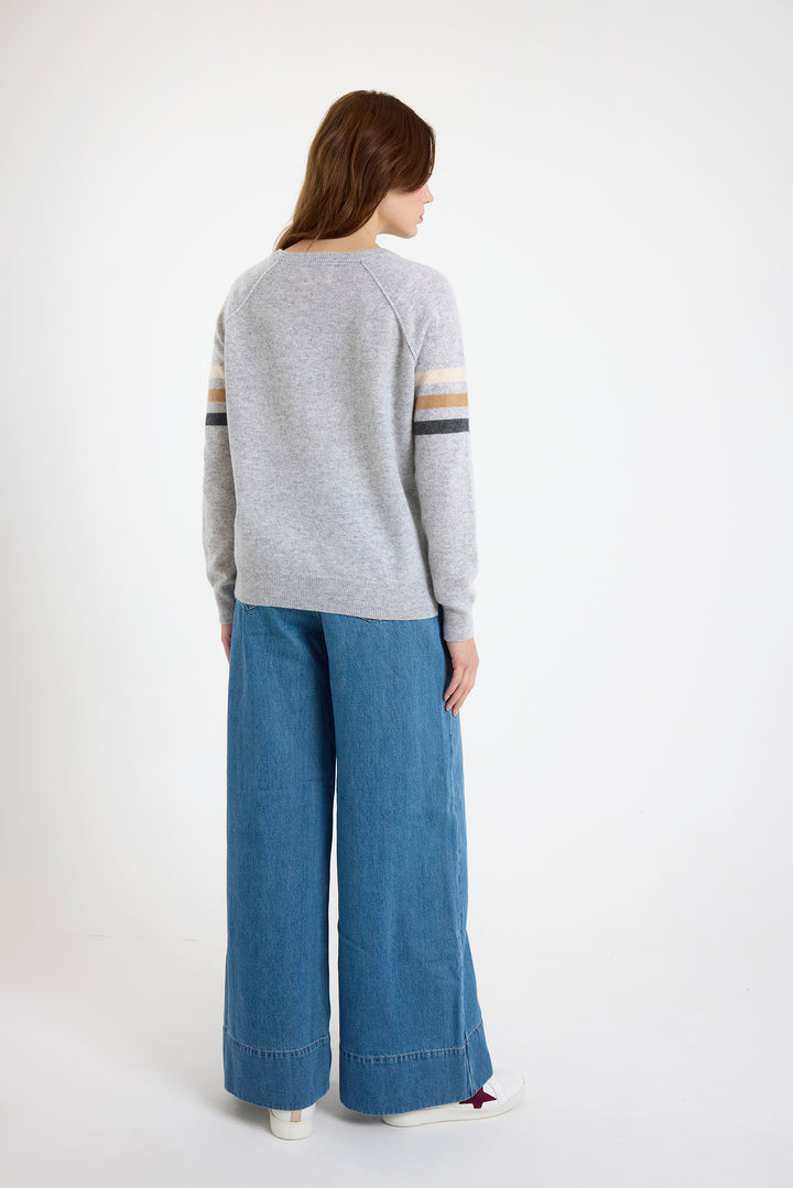 Annie Stripe Crewneck in Grey