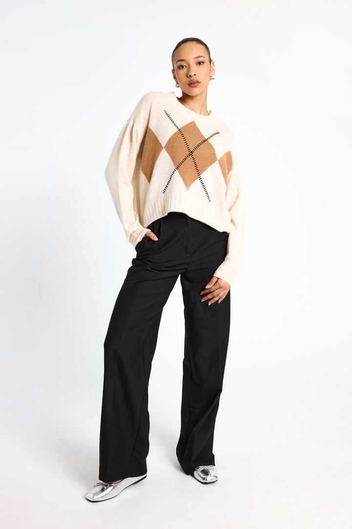 Relaxed Argyle in Antique in White