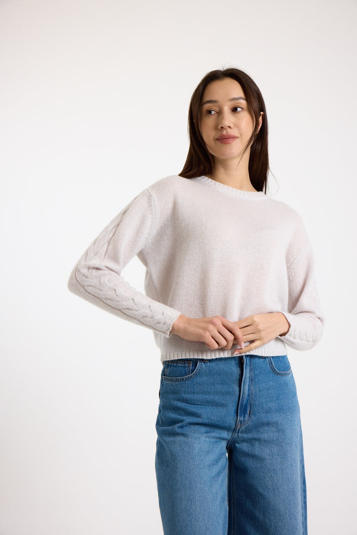 Cable Sleeve Crewneck White