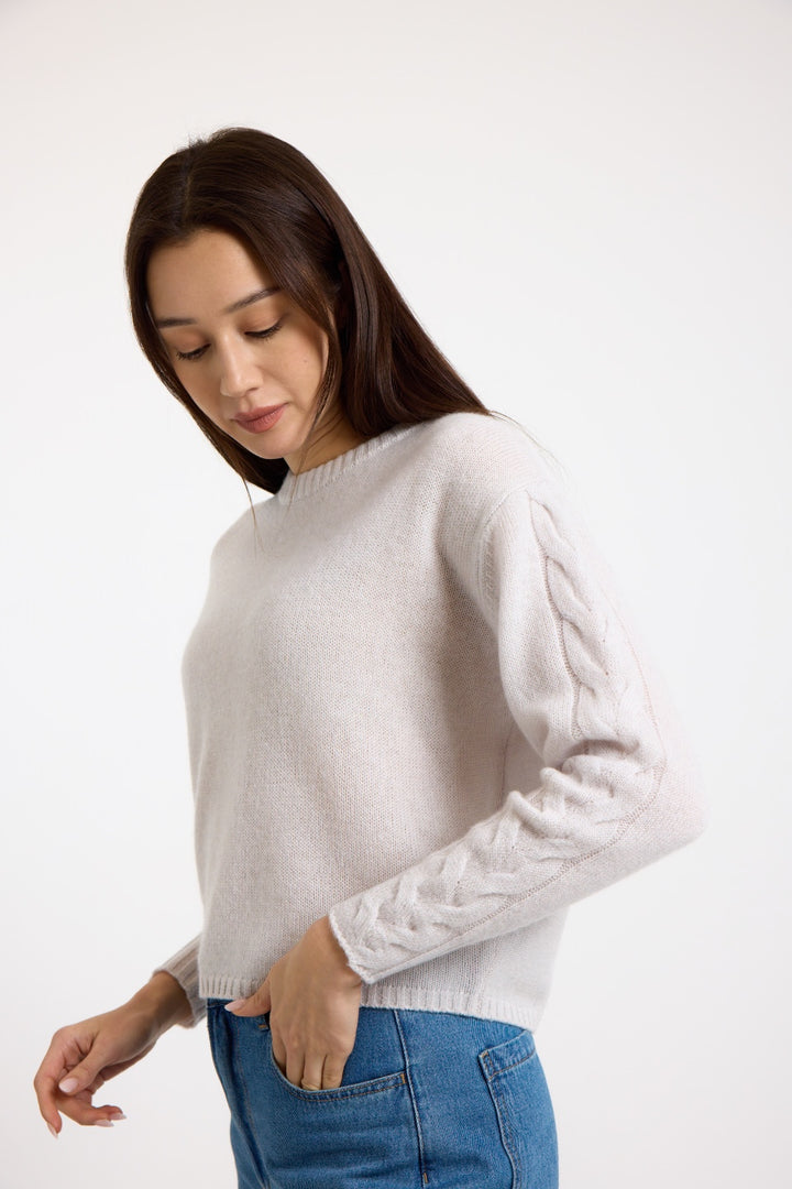 Cable Sleeve Crewneck White
