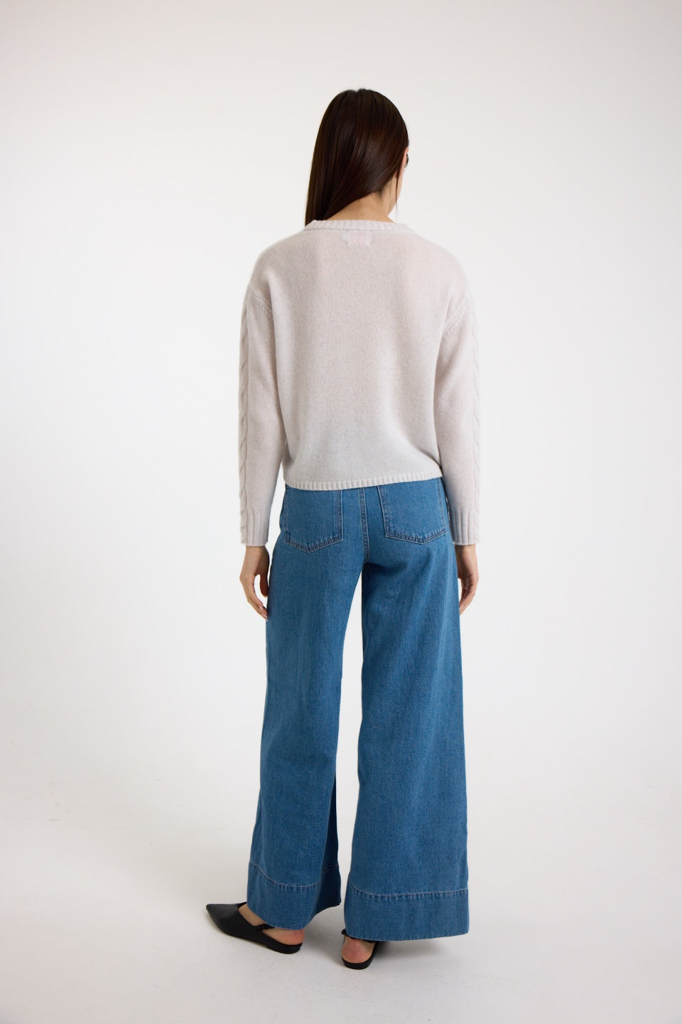 Cable Sleeve Crewneck White