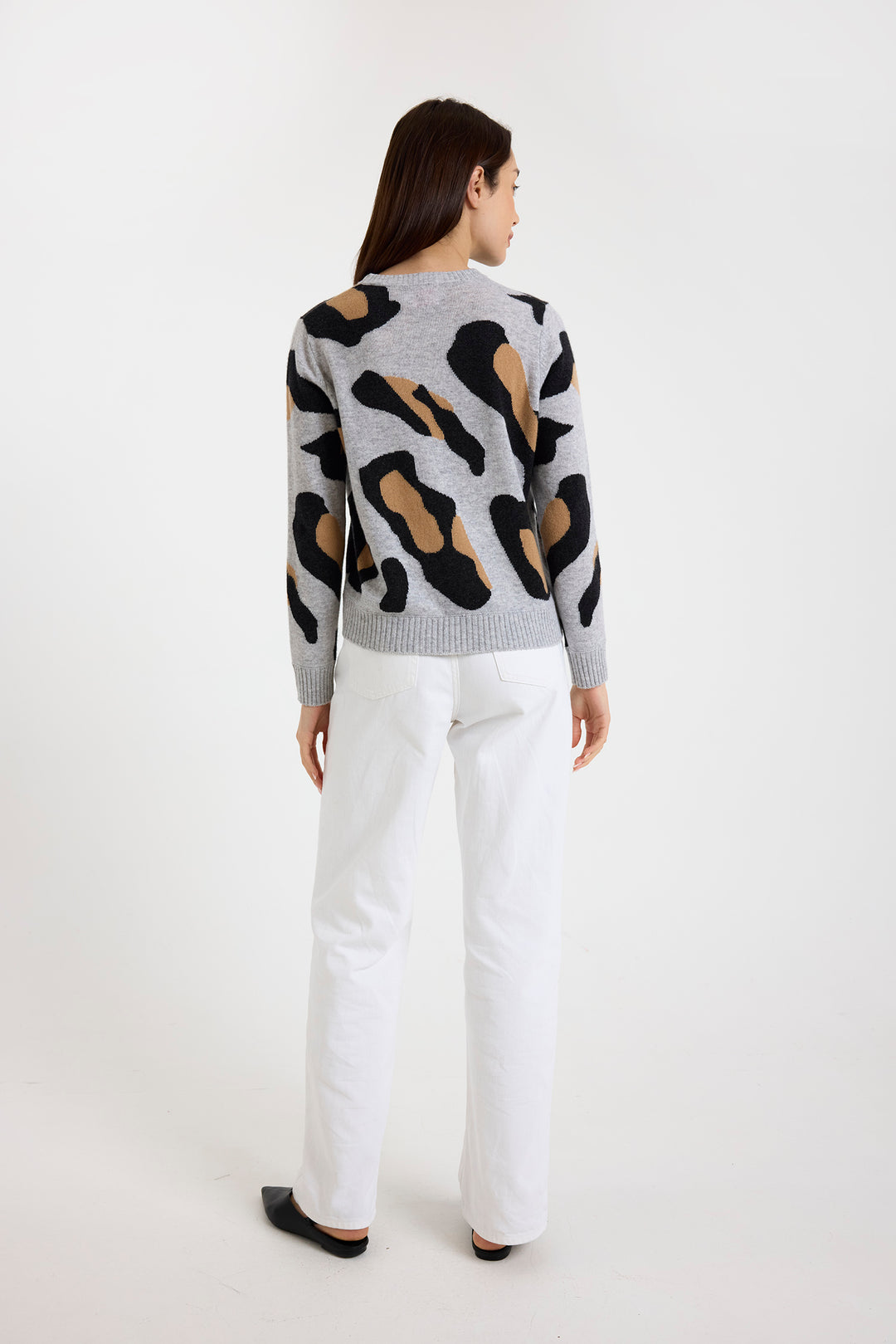 Abstract Leopard Crewneck in Grey Charcoal