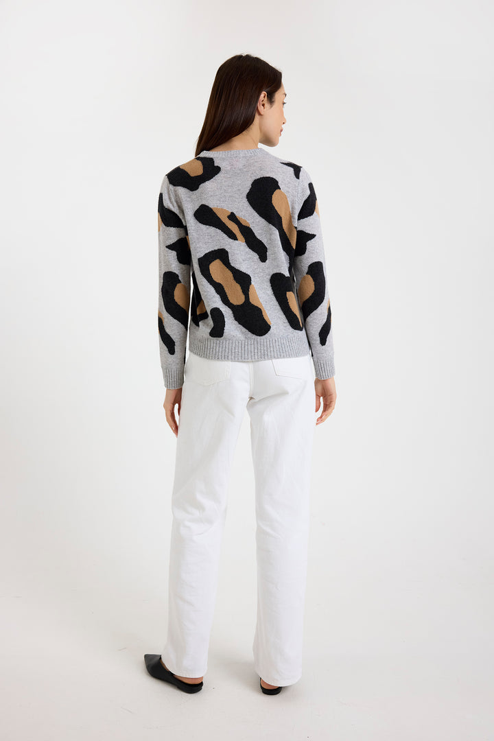 Abstract Leopard Crewneck in Grey Charcoal