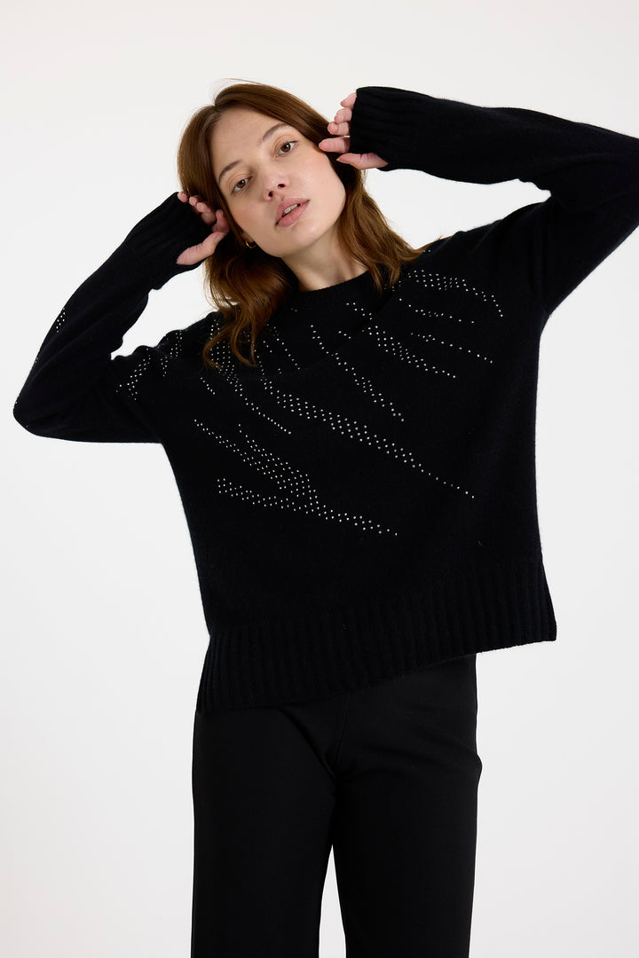 Hot Fix Zebra Crewneck in Black