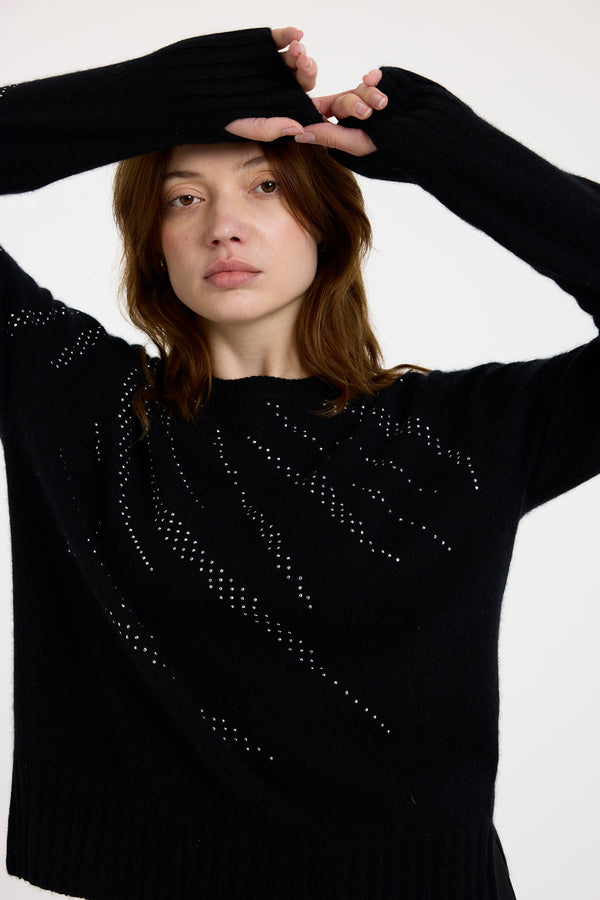 Hot Fix Zebra Crewneck in Black