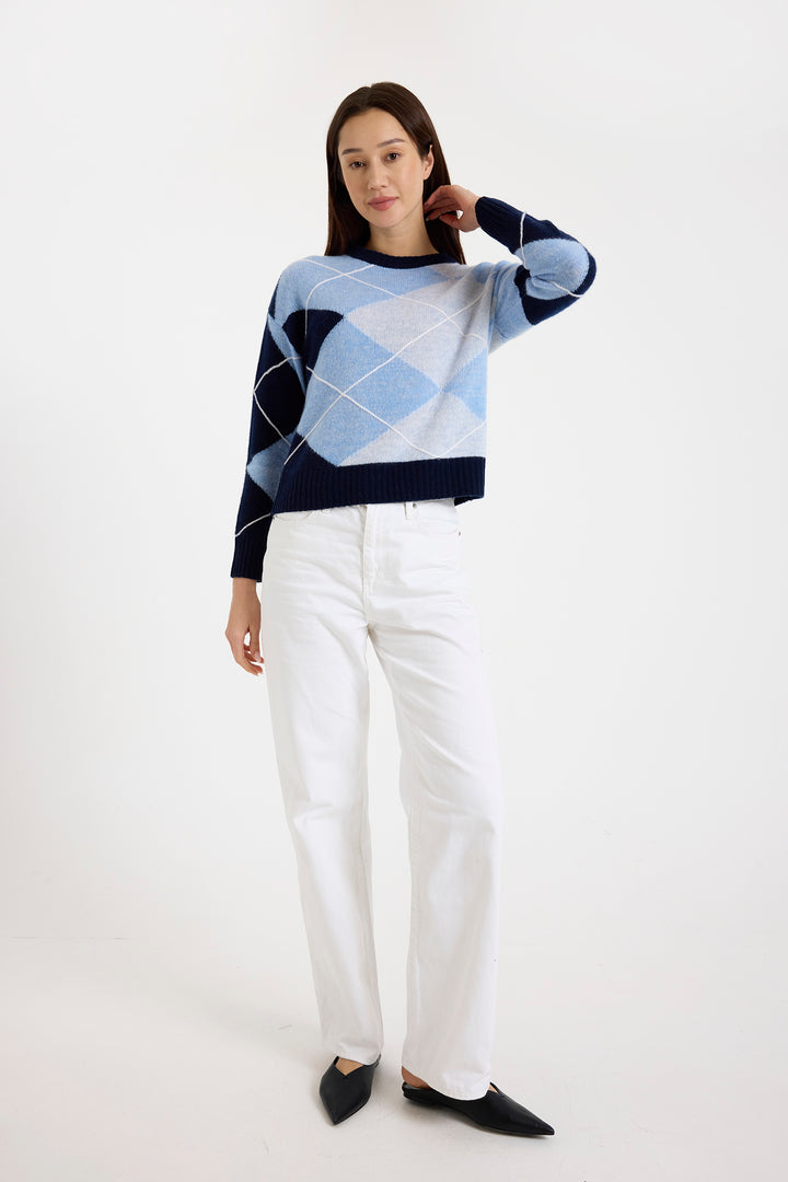 Argyle Crewneck in Navy