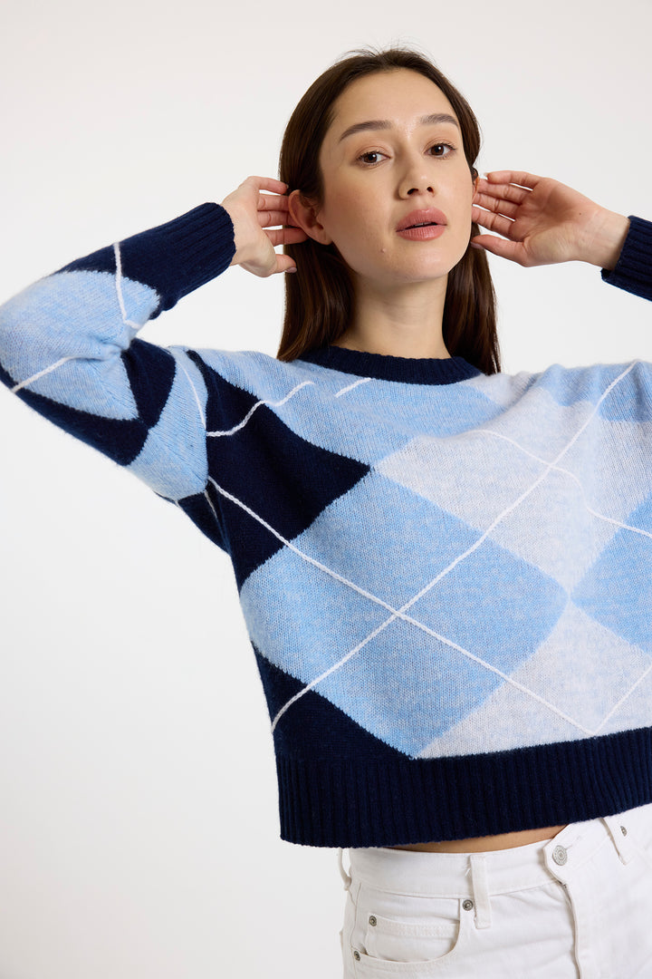 Argyle Crewneck in Navy