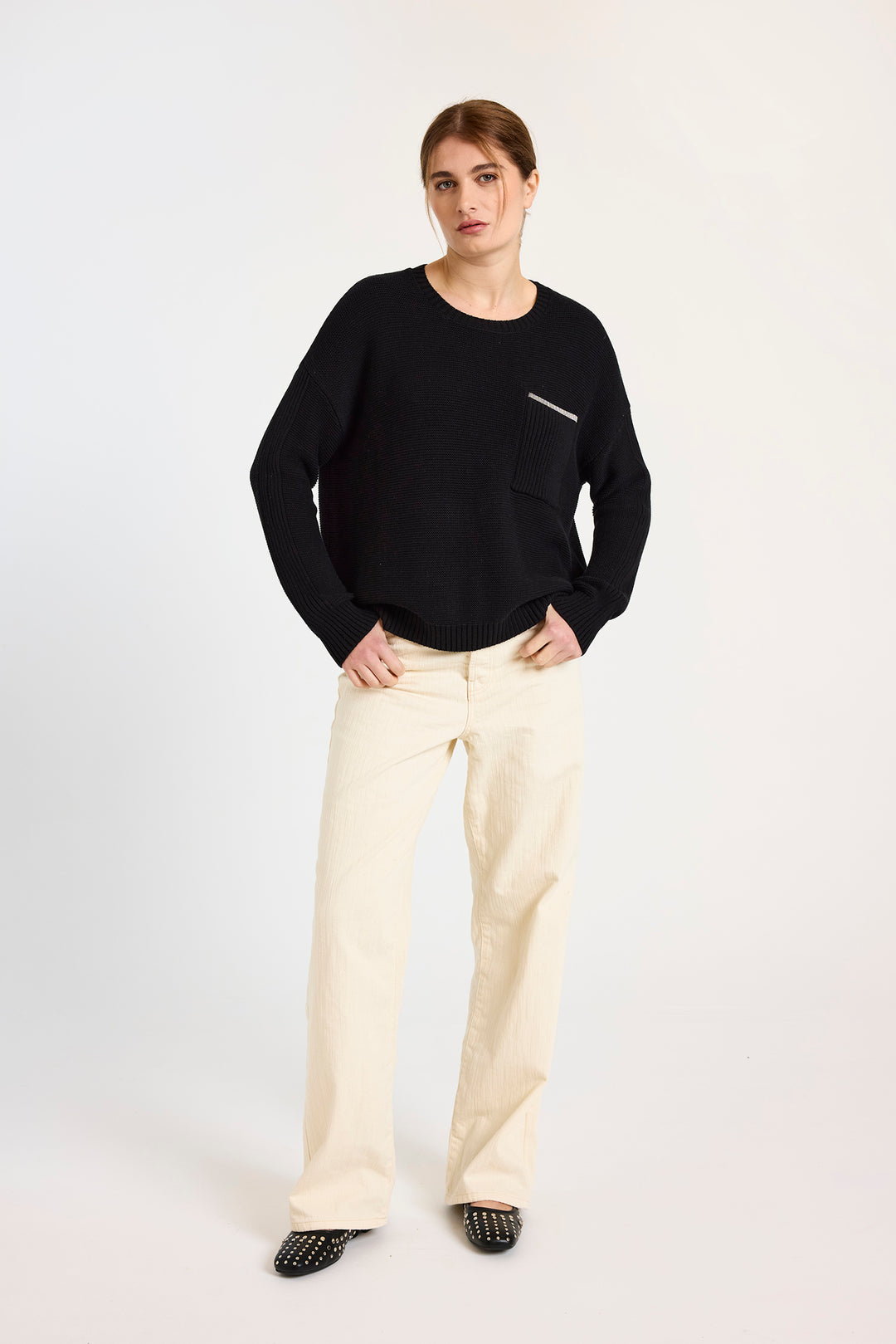 Piper Rib Detail Pocket Sweater Black
