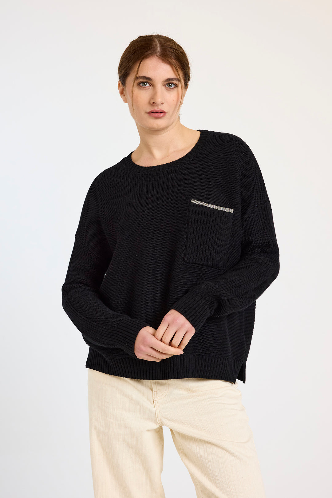 Piper Rib Detail Pocket Sweater Black