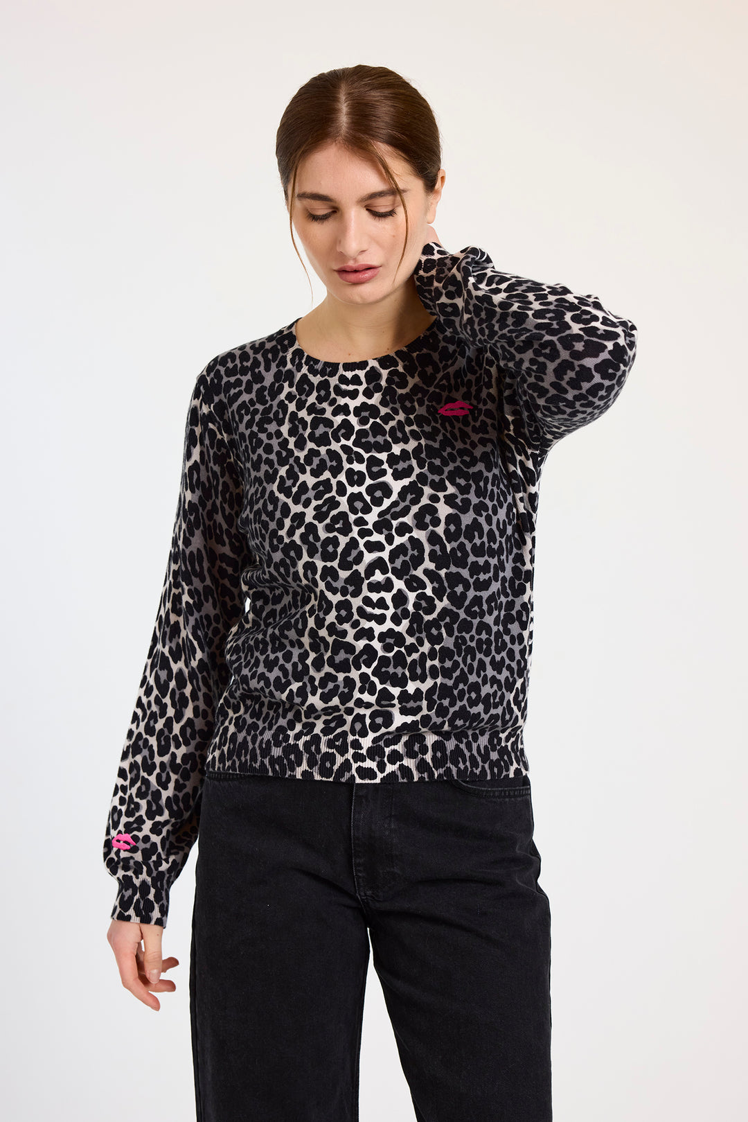 Lydia Leopard Crewneck Grey