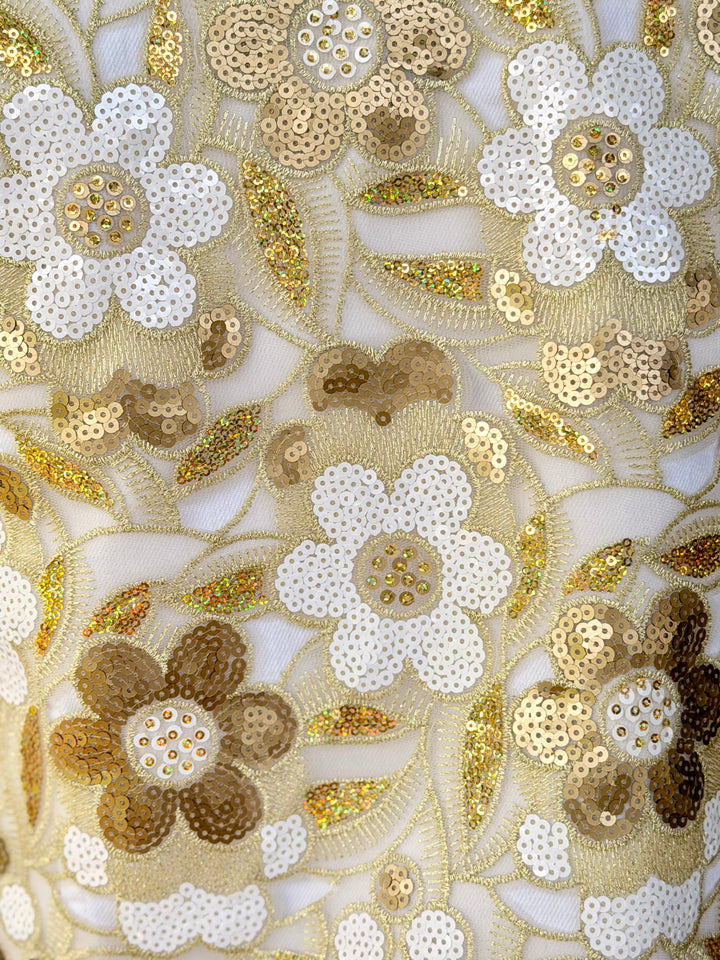 The White Denim Jacket / Gold Sequins