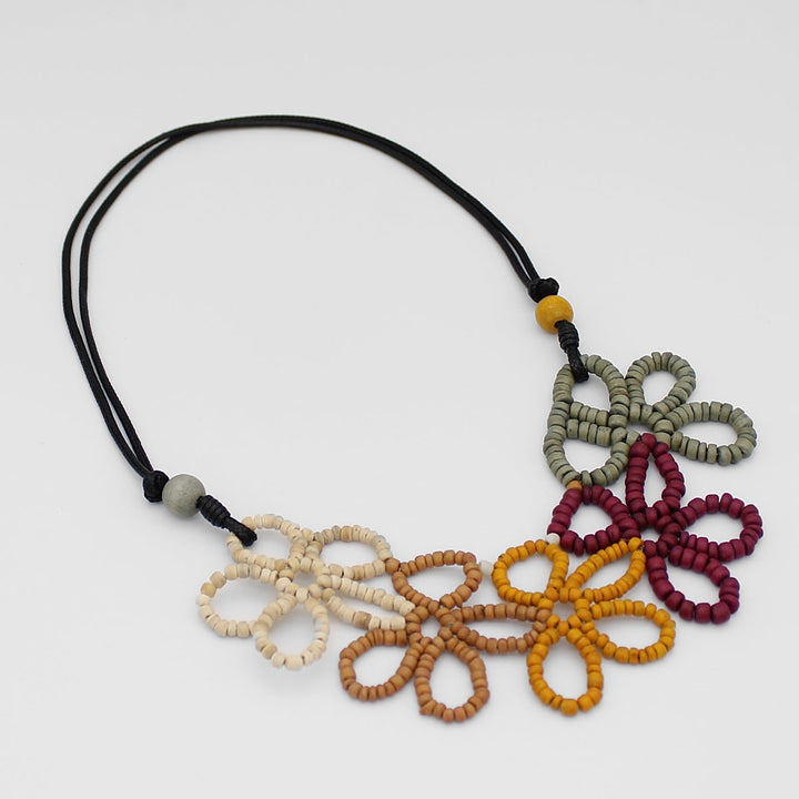 Earth Toned Beaded Flower Necklace