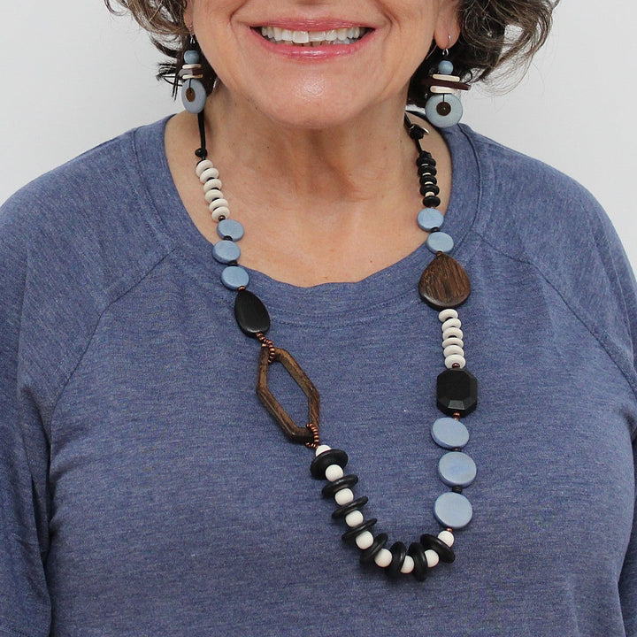 Blue Wood Bead Gabby Necklace