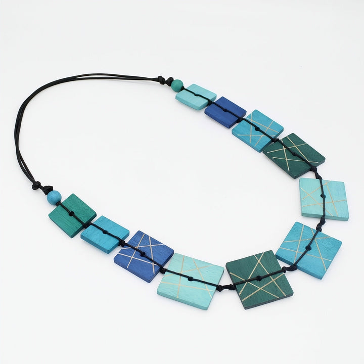 Blue Wooden Mosaic Necklace