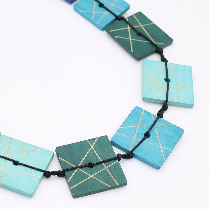 Blue Wooden Mosaic Necklace