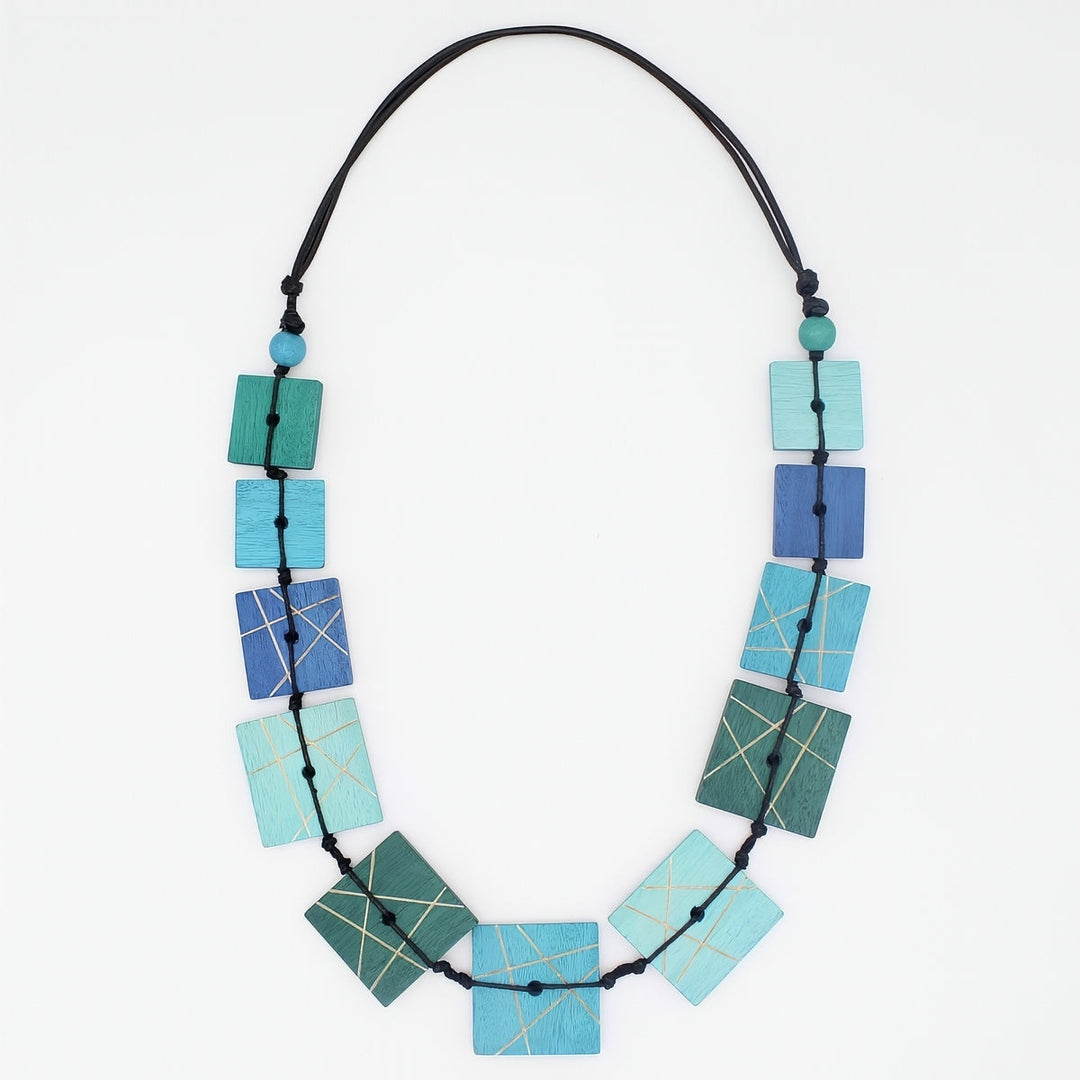 Blue Wooden Mosaic Necklace