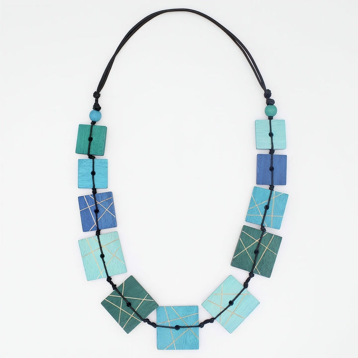 Blue Wooden Mosaic Necklace