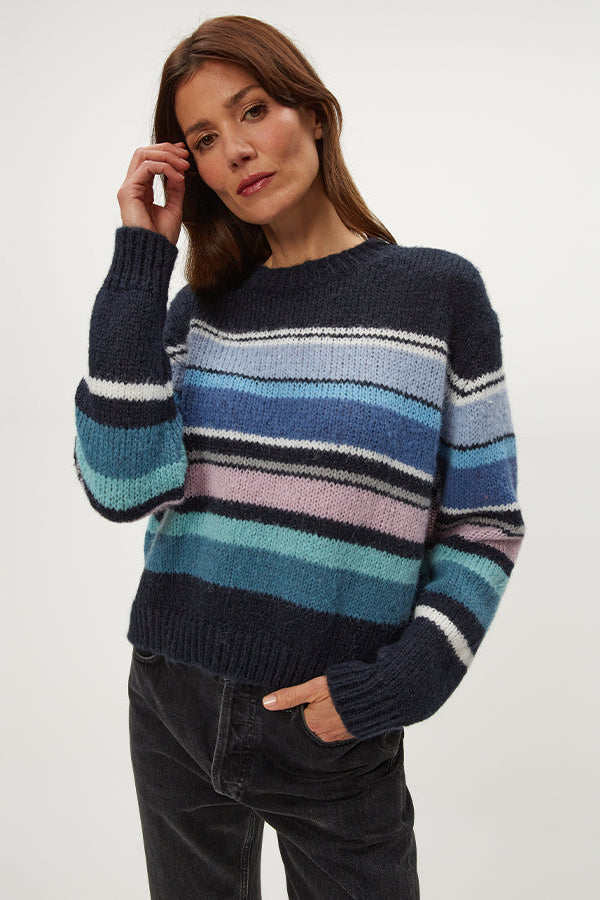 Aura Stripe Crew Pullover in Blue