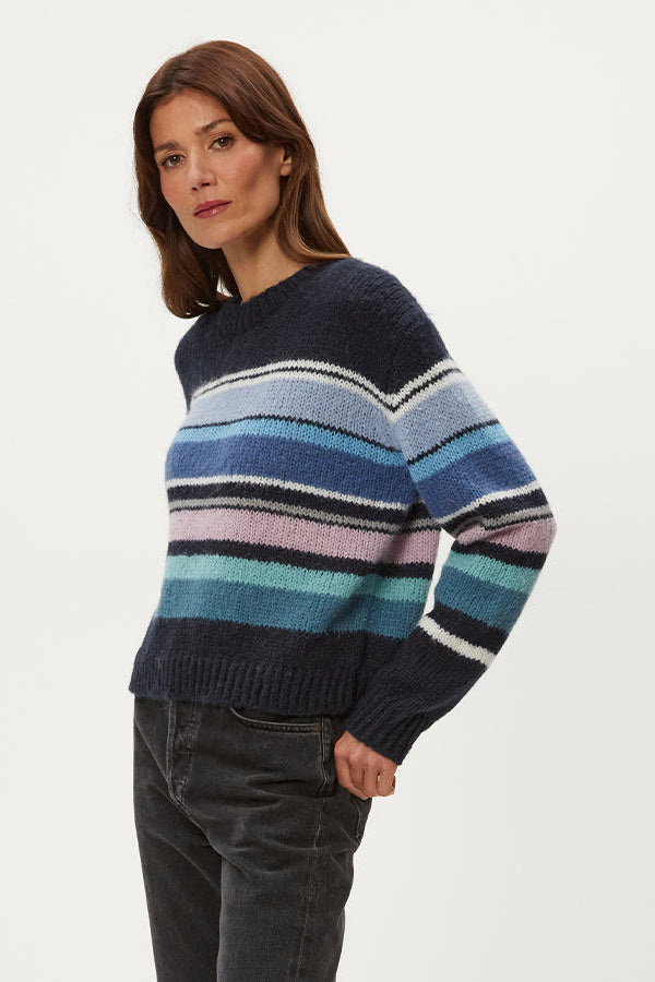 Aura Stripe Crew Pullover in Blue