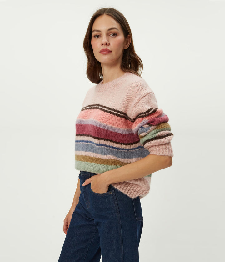 Aura Stripe Crew Pullover in Pink