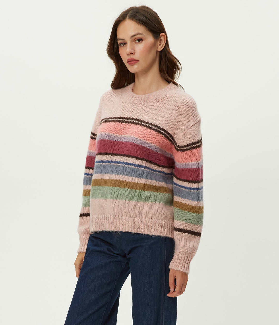 Aura Stripe Crew Pullover in Pink
