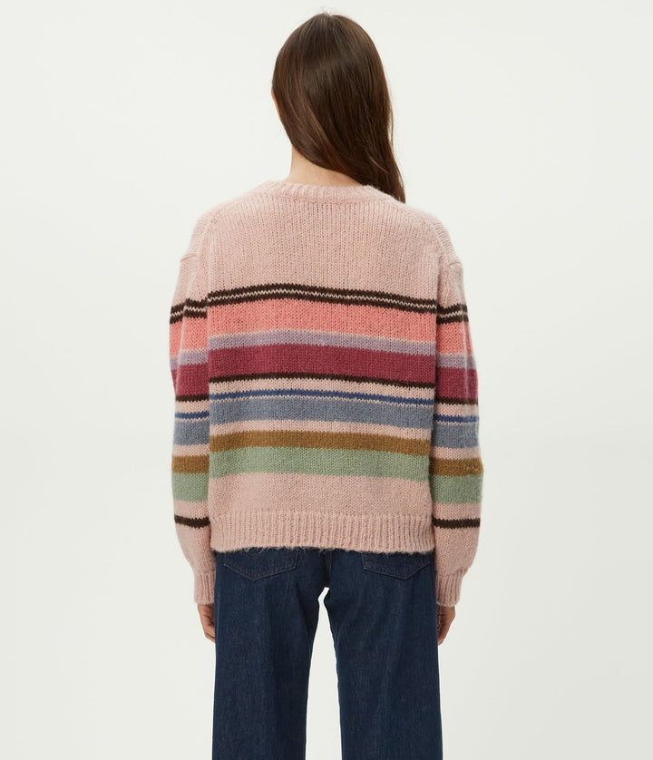 Aura Stripe Crew Pullover in Pink