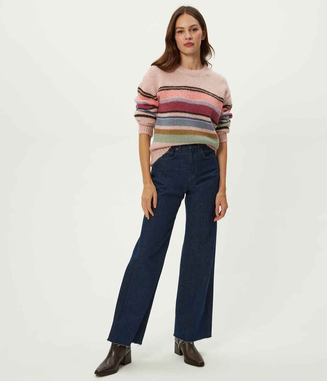 Aura Stripe Crew Pullover in Pink