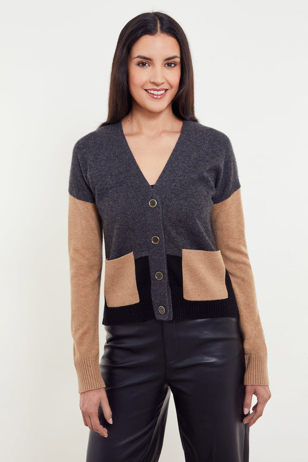 Beatrice Color Black Cardigan in Charcoal Multi