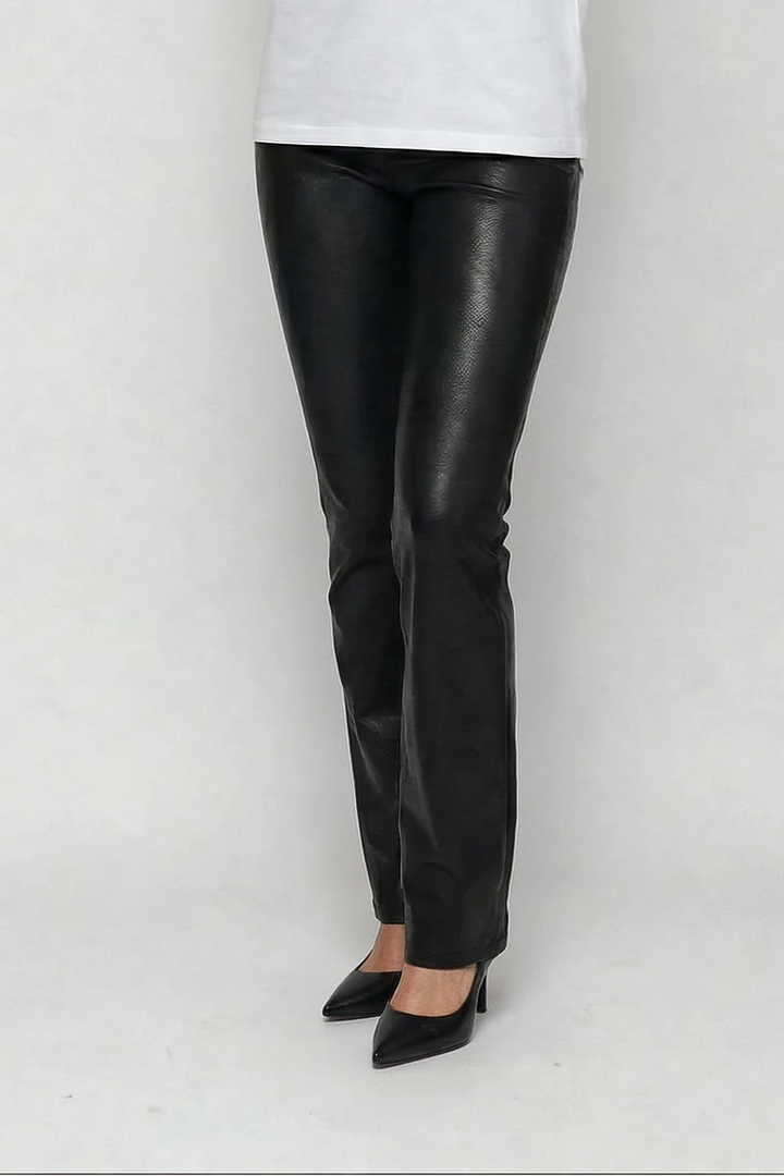 Metallic Faux Vegan Leather Jeans Black Patent