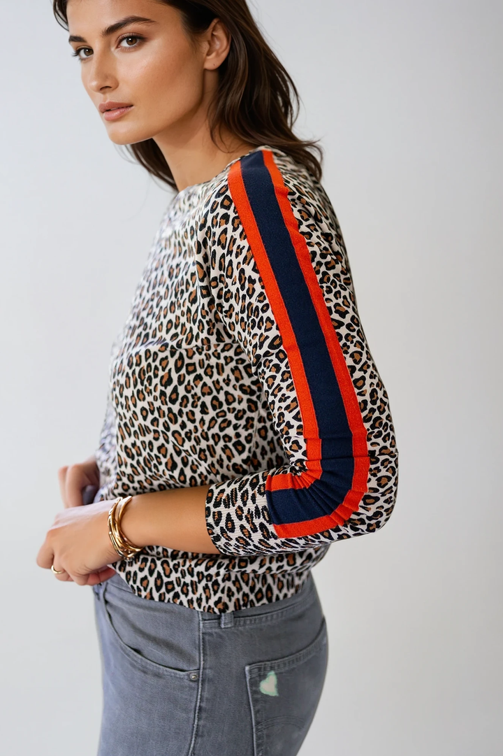 Leopard Crew Neck Sweater Camel
