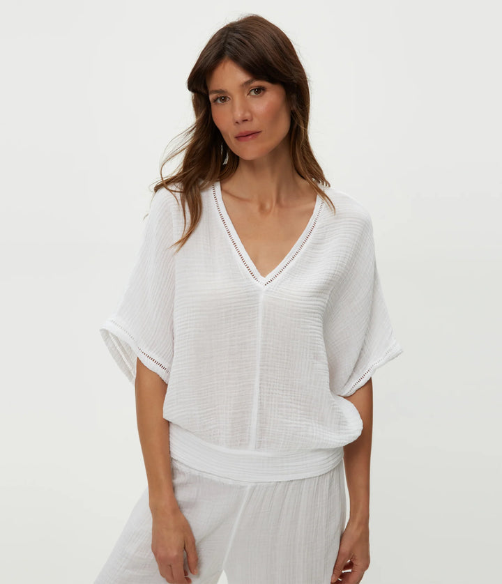 Imani Cropped Dolman Sleeve Top White