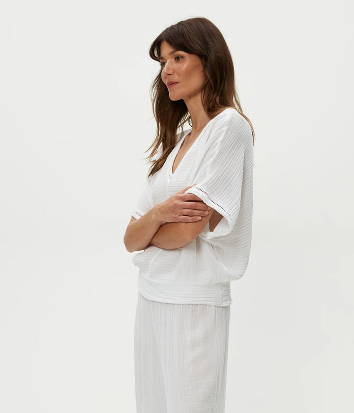 Imani Cropped Dolman Sleeve Top White