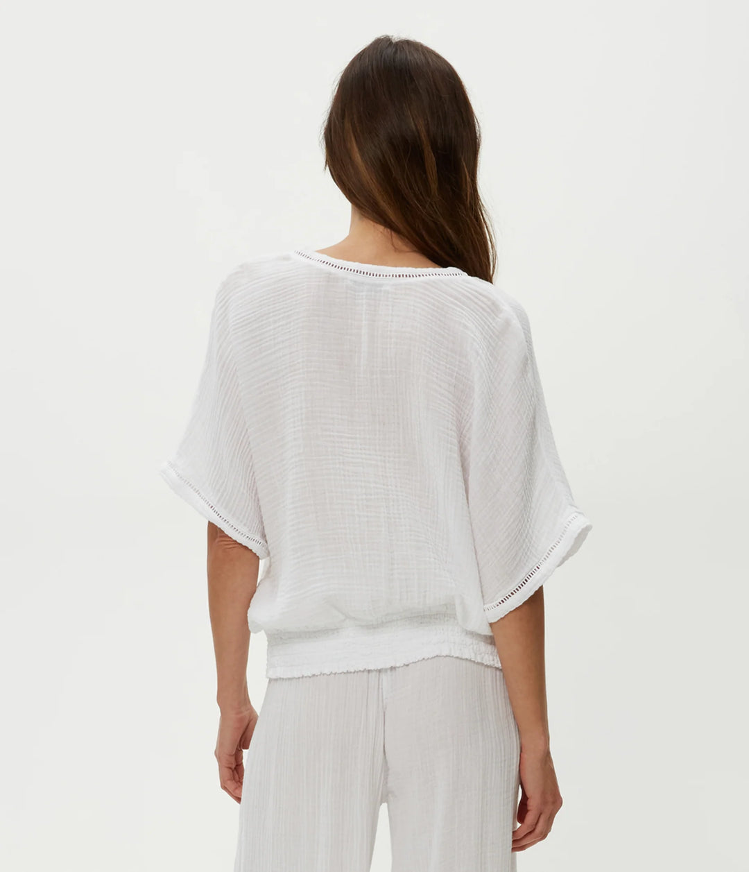 Imani Cropped Dolman Sleeve Top White