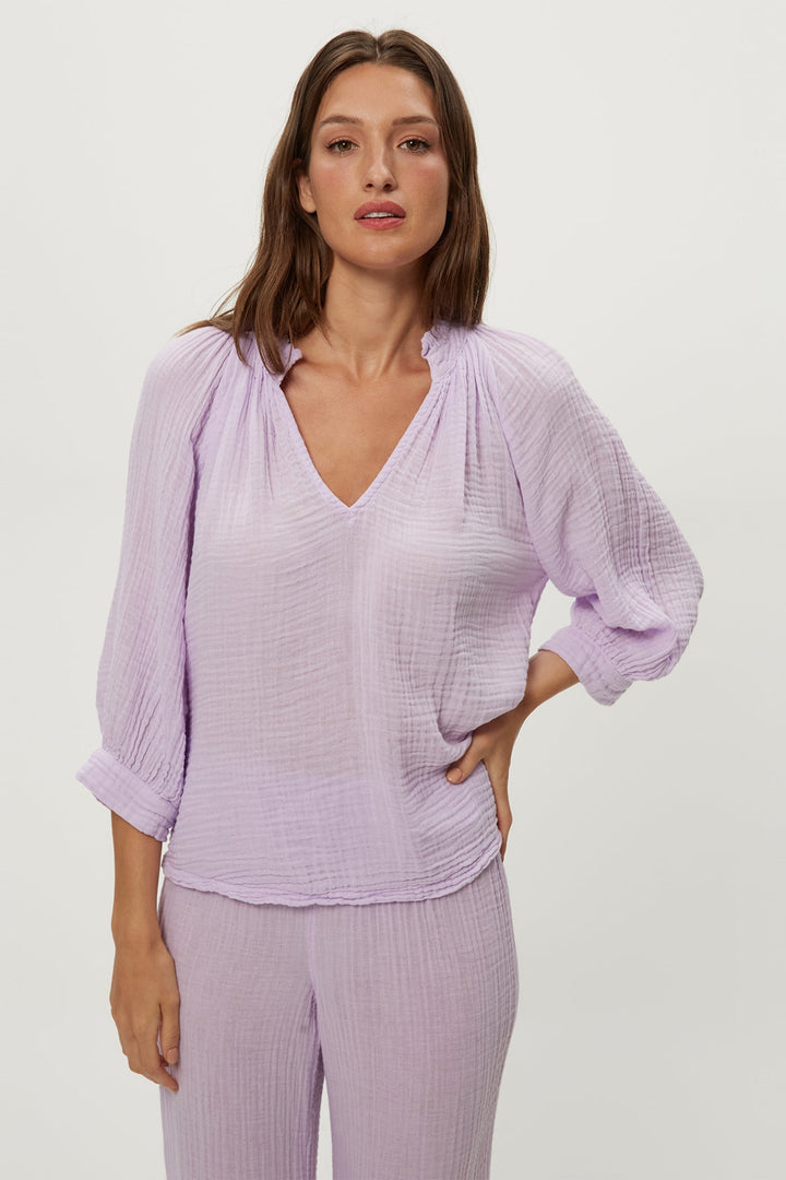 Kali Double Gauze Ruffle Neck Top Whimsy