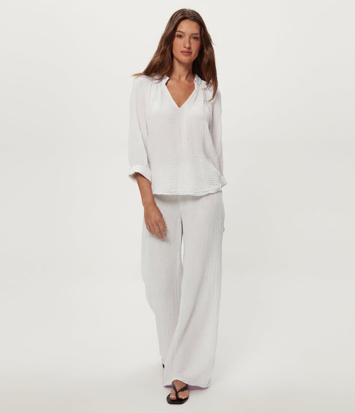 Kali Double Gauze Ruffle Neck White