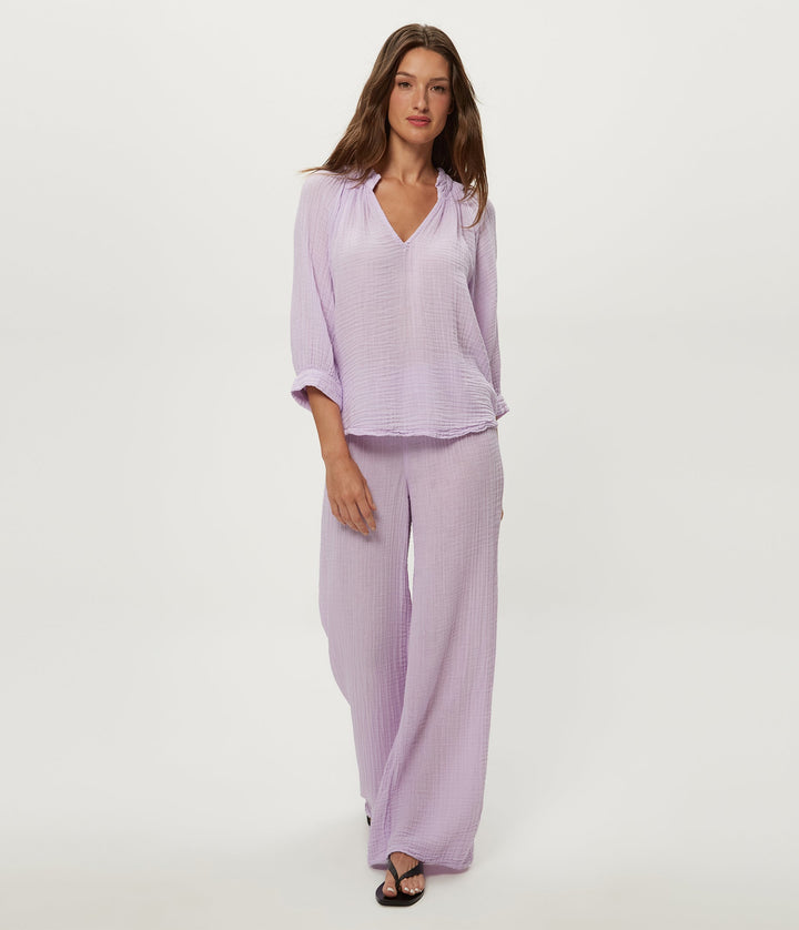 Kali Double Gauze Ruffle Neck Top Whimsy