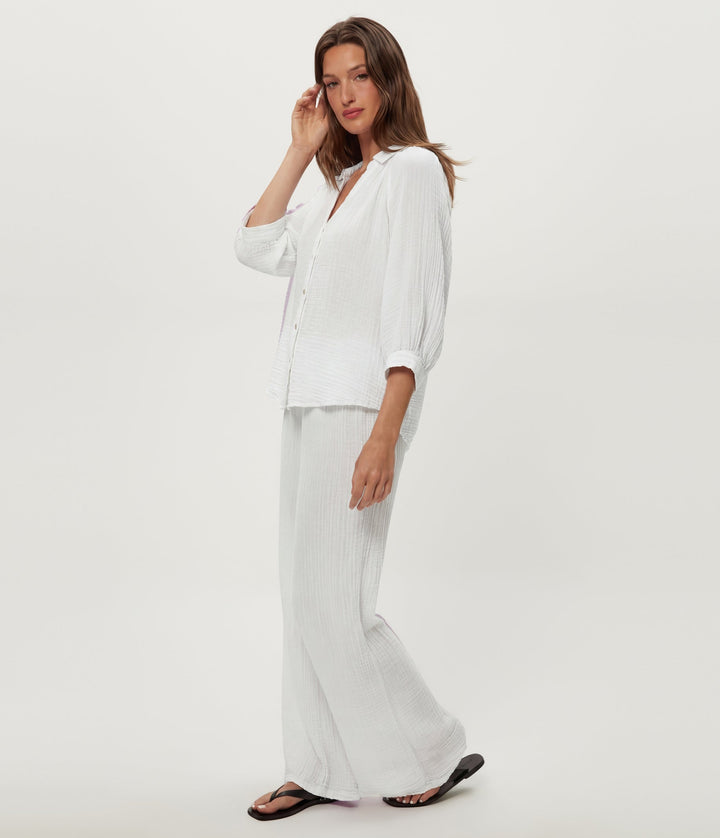 Kali Double Gauze Ruffle Neck White