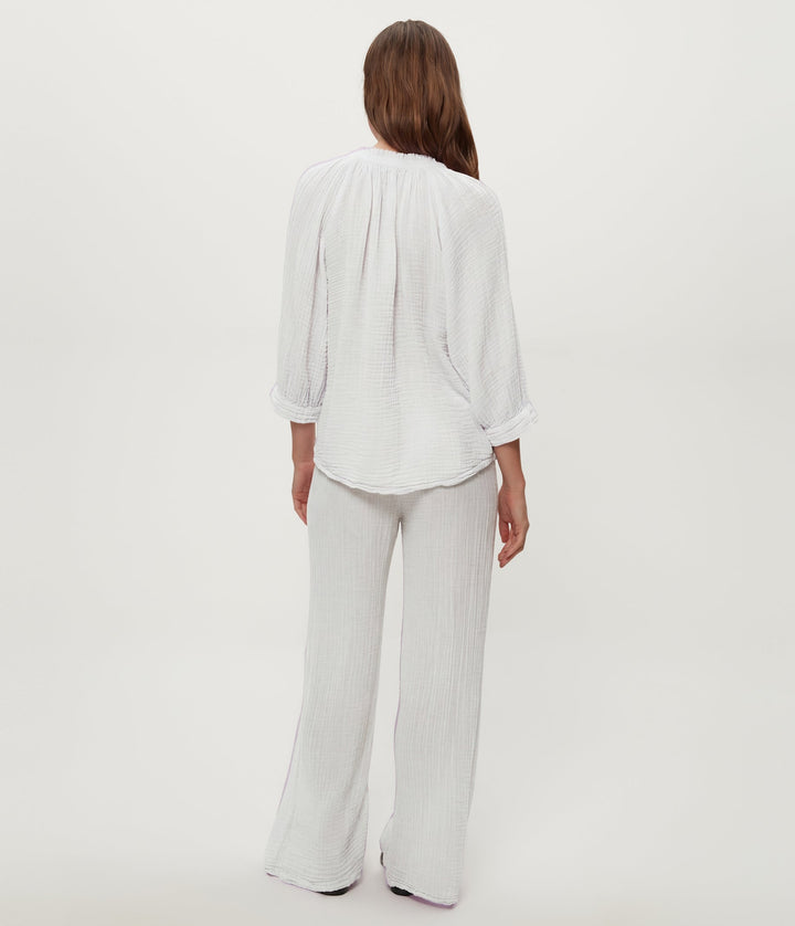 Kali Double Gauze Ruffle Neck White