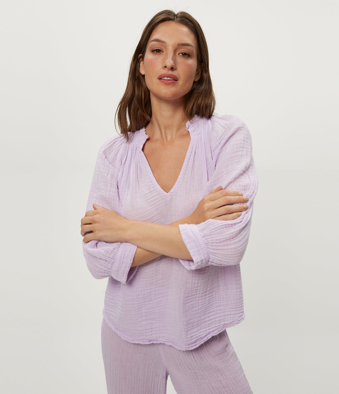 Kali Double Gauze Ruffle Neck Top Whimsy