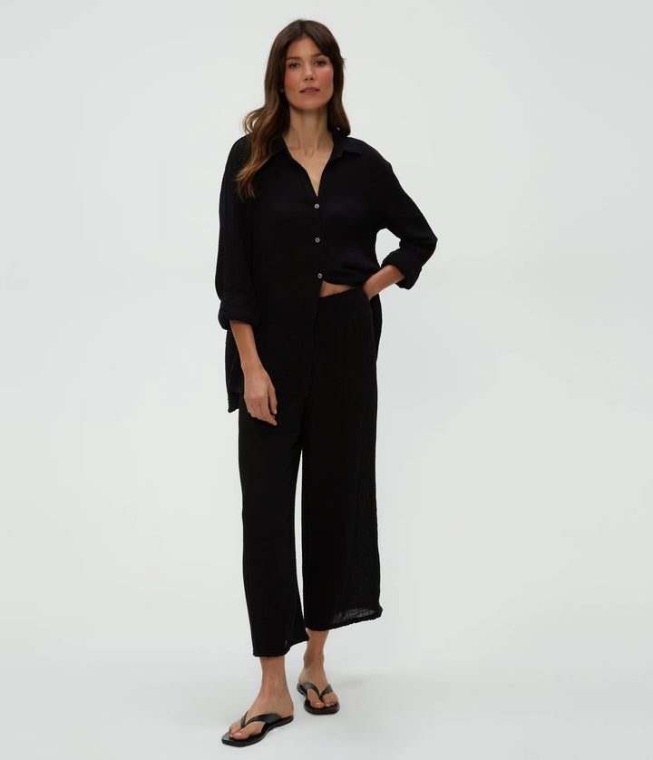 Medina Cropped Gauze Pant Black