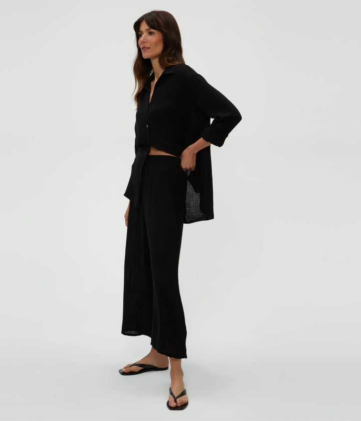 Medina Cropped Gauze Pant Black