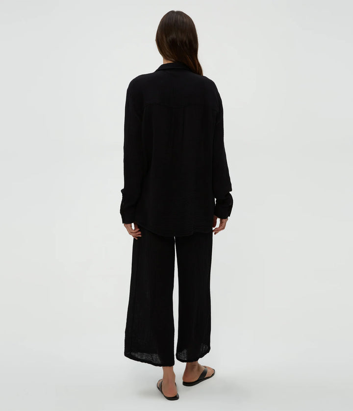 Medina Cropped Gauze Pant Black