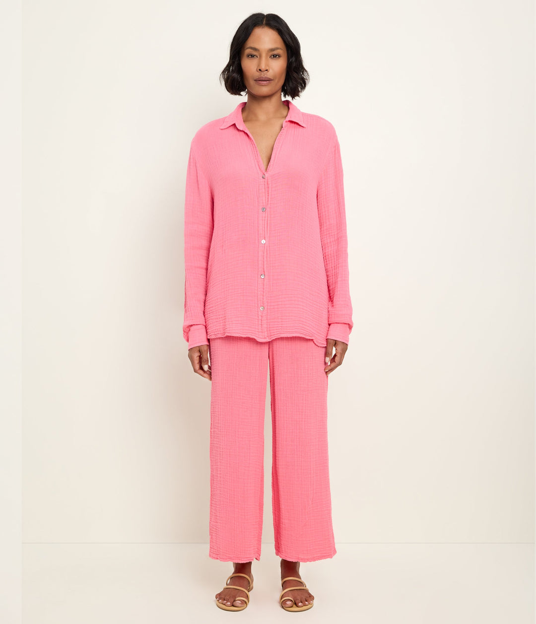 Leo Gauze Button Down Dragonfruit