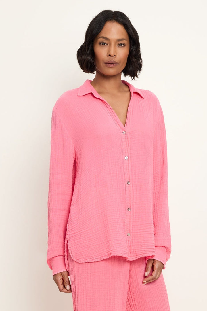 Leo Gauze Button Down Dragonfruit