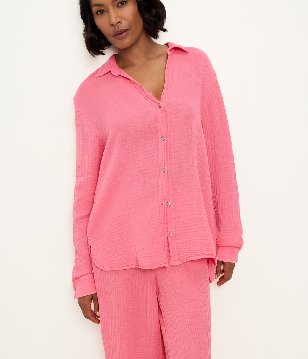 Leo Gauze Button Down Dragonfruit