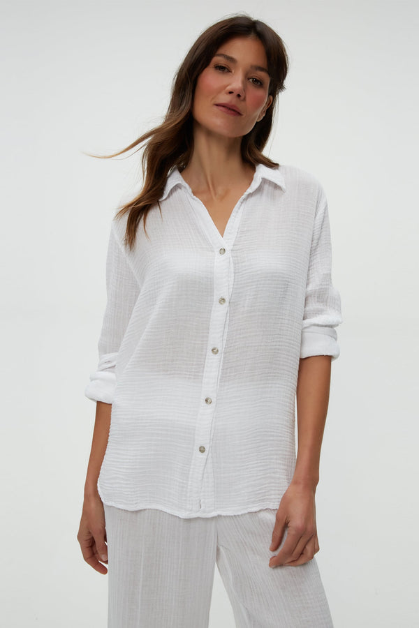 Leo Gauze Button Down White
