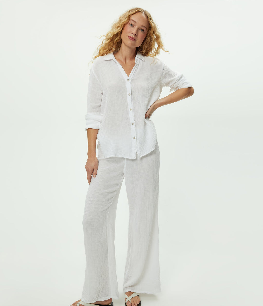 Leo Gauze Button Down White