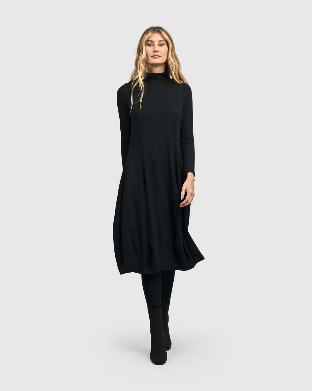 Essential Turtleneck Cocoon Dress, Black