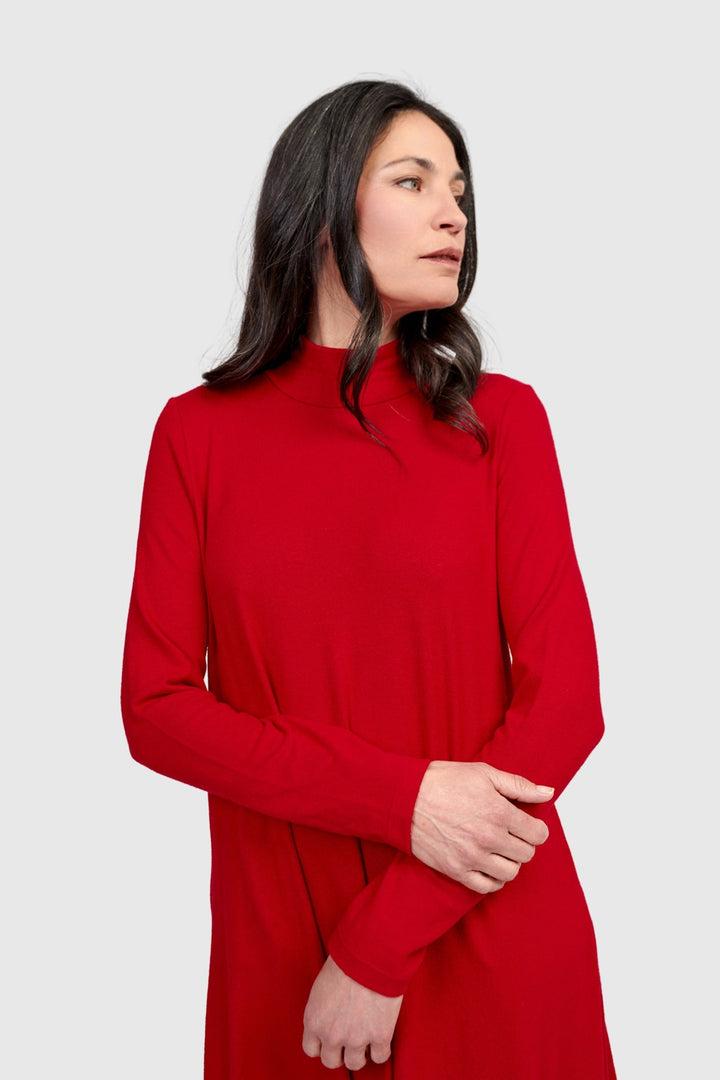 Soft Knit A-line Dress, Red